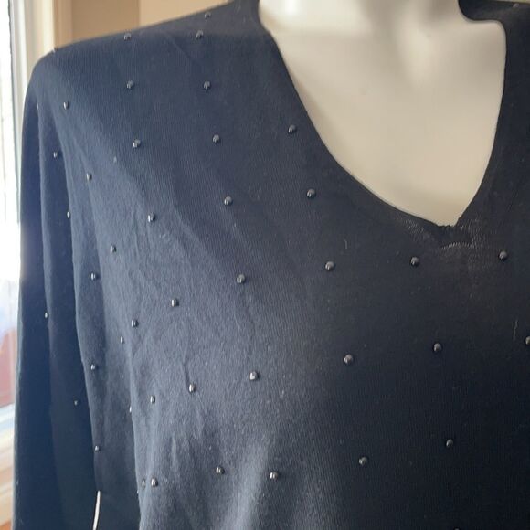Akris punto 6 nwot studded v neck merino wool black sweater - Picture 2 of 15